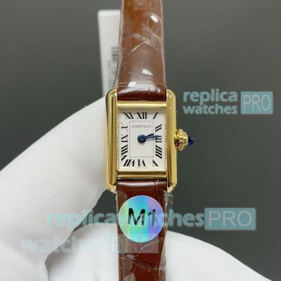 Swiss Clone M1 Factory Cartier Tank Louis Cartier Mini Gold Case Ladies Watch 